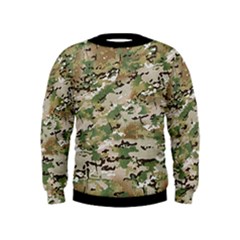 Wood Camouflage Military Army Green Khaki Pattern Kids  Sweatshirt by snek