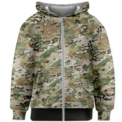 Wood Camouflage Military Army Green Khaki Pattern Kids  Zipper Hoodie Without Drawstring by snek