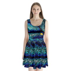 Sea Fans Diving Coral Stained Glass Split Back Mini Dress  by Pakrebo