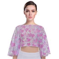 Valentine Background Hearts Bokeh Tie Back Butterfly Sleeve Chiffon Top by Pakrebo