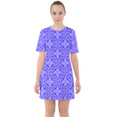 Blue Curved Line Sixties Short Sleeve Mini Dress by Mariart