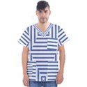 Geometric Shapes Stripes Blue Men s V-Neck Scrub Top View1