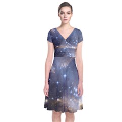 Cosmic Constellation Short Sleeve Front Wrap Dress by WensdaiAmbrose