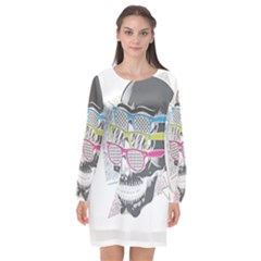 Illustration Skull Rainbow Long Sleeve Chiffon Shift Dress  by Mariart