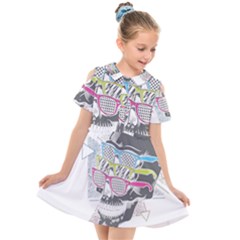 Illustration Skull Rainbow Kids  Short Sleeve Shirt Dress by Mariart