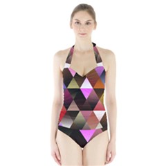 Abstract Geometric Triangles Shapes Halter Swimsuit by Pakrebo