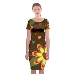 Floral Hearts Brown Green Retro Classic Short Sleeve Midi Dress by Pakrebo