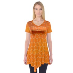 Orange Mosaic Structure Background Short Sleeve Tunic  by Pakrebo