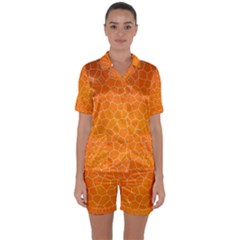 Orange Mosaic Structure Background Satin Short Sleeve Pyjamas Set by Pakrebo