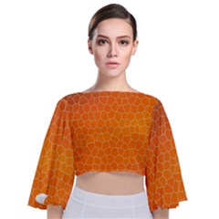 Orange Mosaic Structure Background Tie Back Butterfly Sleeve Chiffon Top by Pakrebo