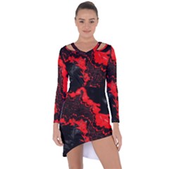 Red Black Fractal Mandelbrot Art Wallpaper Asymmetric Cut-out Shift Dress by Pakrebo