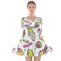 Doodle Cartoon Drawn Cone Food Long Sleeve Skater Dress by Pakrebo