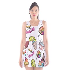 Doodle Cartoon Drawn Cone Food Scoop Neck Skater Dress by Pakrebo