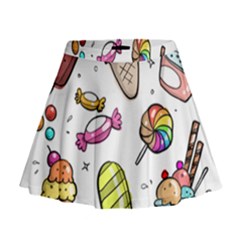 Doodle Cartoon Drawn Cone Food Mini Flare Skirt by Pakrebo