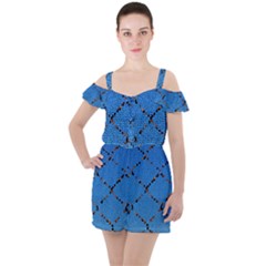 Pattern Structure Background Blue Ruffle Cut Out Chiffon Playsuit by Pakrebo