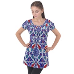 Art Artistic Ceramic Colorful Puff Sleeve Tunic Top by Pakrebo