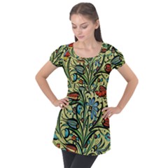 Mosaic Tile Art Ceramic Colorful Puff Sleeve Tunic Top by Pakrebo