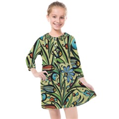 Mosaic Tile Art Ceramic Colorful Kids  Quarter Sleeve Shirt Dress by Pakrebo