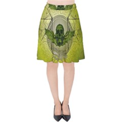 Awesome Creepy Skull With Wings Velvet High Waist Skirt by FantasyWorld7