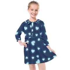 Light Blue Hearts Kids  Quarter Sleeve Shirt Dress by WensdaiAmbrose