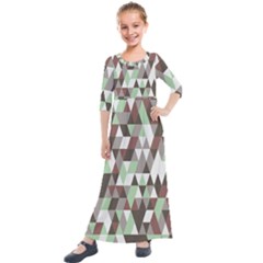 Coco Mint Triangles Kids  Quarter Sleeve Maxi Dress by WensdaiAmbrose