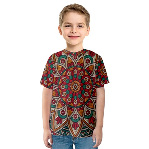 Mandala - Red & Teal  Kids  Sport Mesh Tee by WensdaiAmbrose