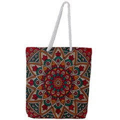 Mandala - Red & Teal Full Print Rope Handle Tote (large) by WensdaiAmbrose