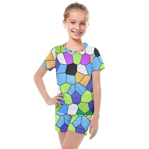 Stained Glass Colourful Pattern Kids  Mesh Tee And Shorts Set by Mariart