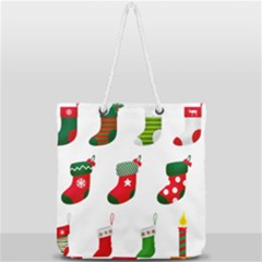 Christmas Stocking Candle Full Print Rope Handle Tote (large) by Mariart