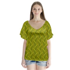 Autumn Leaves Pattern V-neck Flutter Sleeve Top by LoolyElzayat