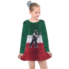 Flag Patriote Quebec Patriot Red Green White Grunge Vieux Patriot Henri Julien Kids  Long Sleeve Dress by Quebec