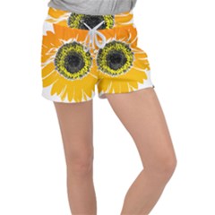 Sunflower Flower Yellow Orange Women s Velour Lounge Shorts by Mariart