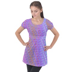 Diagonal Line Design Art Puff Sleeve Tunic Top by LoolyElzayat