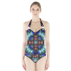 Mosaic Kaleidoscope Form Pattern Halter Swimsuit by Pakrebo