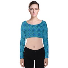 Background Image Tile Pattern Blue Velvet Long Sleeve Crop Top by Pakrebo