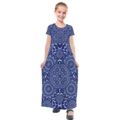 Farbenpracht Kaleidoscope Blue Kids  Short Sleeve Maxi Dress by Pakrebo