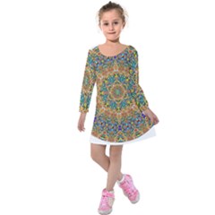 Colorful Pattern Color Kids  Long Sleeve Velvet Dress by Pakrebo