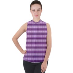 Purple Gingham Mock Neck Chiffon Sleeveless Top by retrotoomoderndesigns