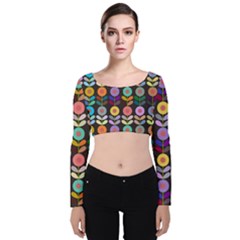 Zappwaits Flowers Velvet Long Sleeve Crop Top by zappwaits