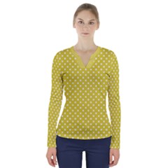 Yellow Polka Dot V-neck Long Sleeve Top by retrotoomoderndesigns