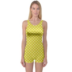 Yellow Polka Dot One Piece Boyleg Swimsuit by retrotoomoderndesigns