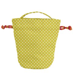 Yellow Polka Dot Drawstring Bucket Bag by retrotoomoderndesigns