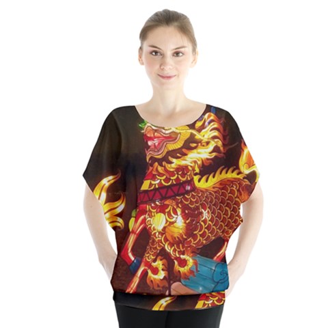 Dragon Lights Batwing Chiffon Blouse by Riverwoman