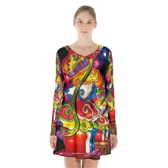 Dragon Lights Centerpiece Long Sleeve Velvet V-neck Dress by Riverwoman