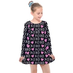 Xo Valentines Day Pattern Kids  Long Sleeve Dress by Valentinaart