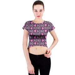 Xo Valentines Day Pattern Crew Neck Crop Top by Valentinaart