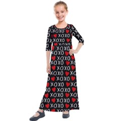 Xo Valentines Day Pattern Kids  Quarter Sleeve Maxi Dress by Valentinaart