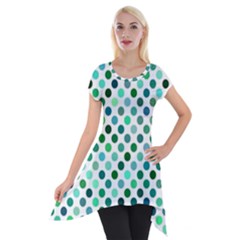 Shades Of Green Polka Dots Short Sleeve Side Drop Tunic by retrotoomoderndesigns