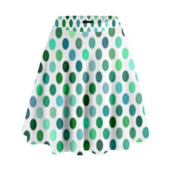 Shades Of Green Polka Dots High Waist Skirt by retrotoomoderndesigns