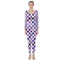 Shades Of Purple Polka Dots Long Sleeve Catsuit by retrotoomoderndesigns